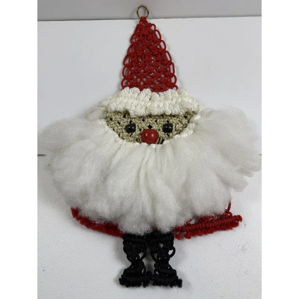 VTG Santa Claus Christmas Decoration 1970s‎ Macrame Wall Hanging 20 